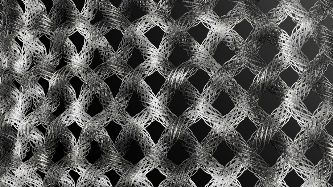 A black and white photo of a mesh curtain